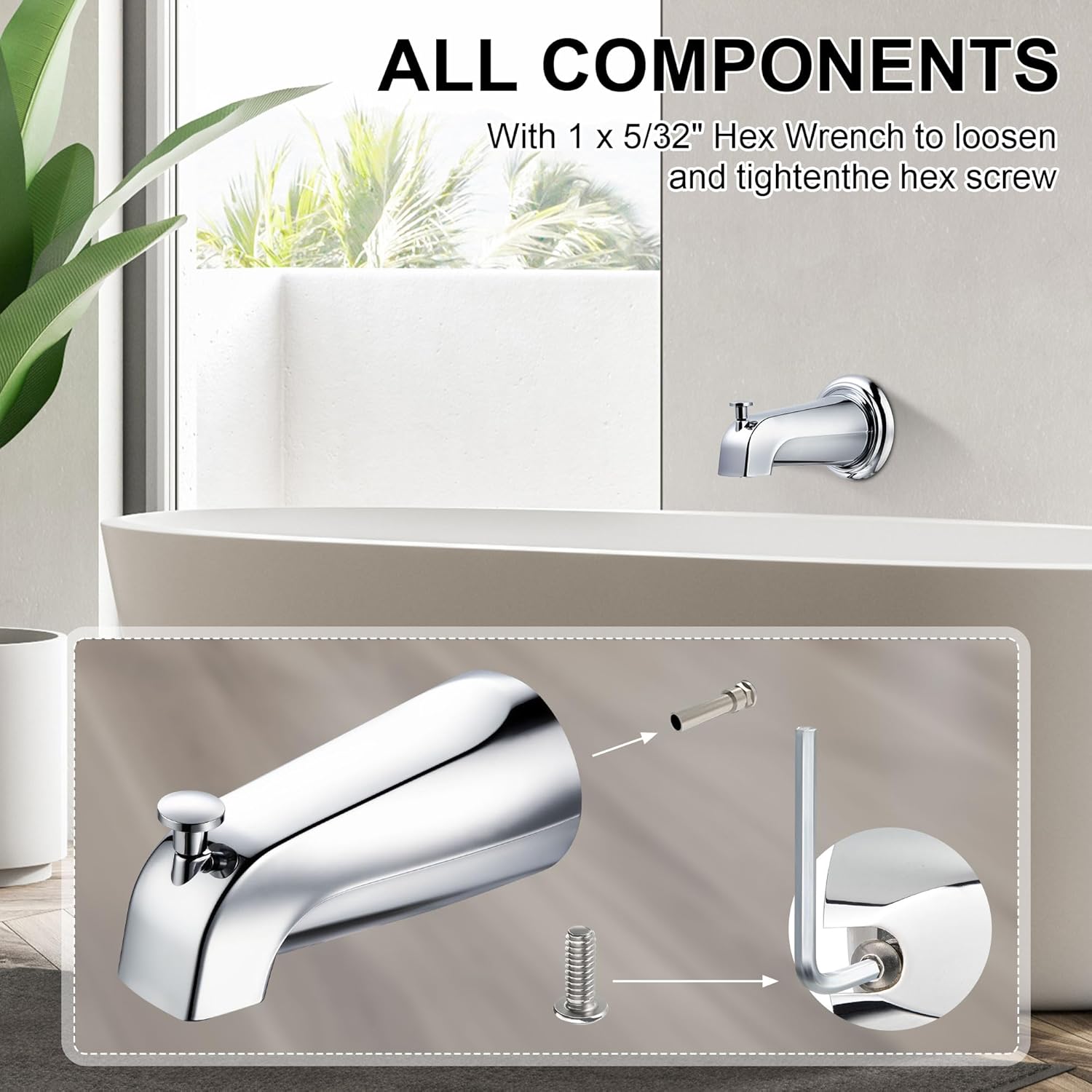 Enhon Tub Spout with Diverter, Slip-Fit Bathtub Faucet Spout Replacement, 1/2 Copper Pipe Connection, Easy to Install, Universal for Bathroom Shower(Chrome Color,2 Pack)