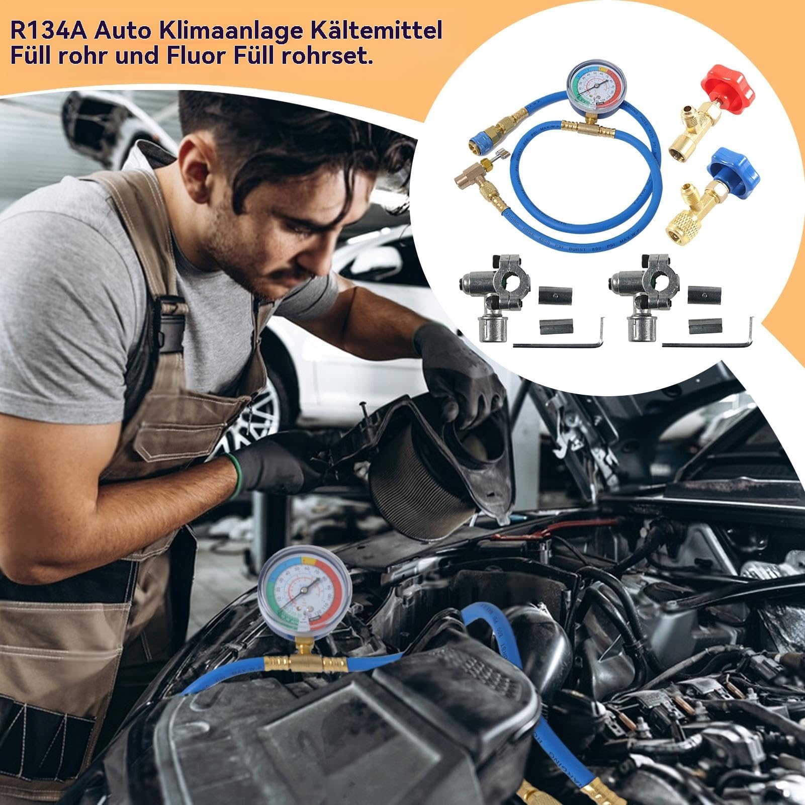 Kit Ricarica Gas R134a Rilevamento Perdite Ricarica Diagnostica | Kit Ricarica Refrigerante R-134a Diagnosi Refrigerante, Auto, Rilevamento Perdite Auto, Riparazione Cavi Per Veicoli E Casa