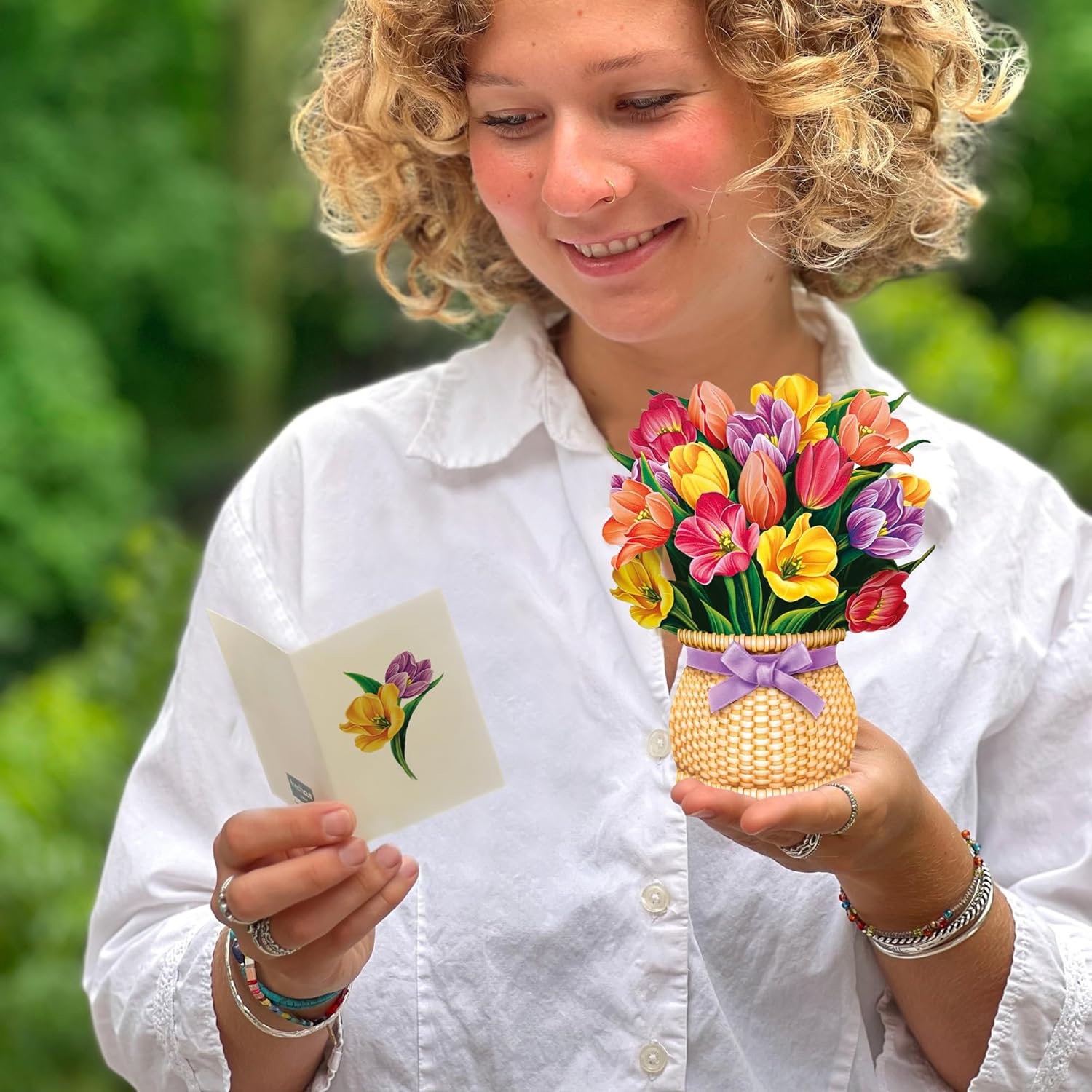 Freshcut Paper Pop Up Cards, Mini Festive Tulips, 6 Inch Mini Sized Forever Flower Bouquet 3D Popup Greeting Cards, Birthday Cards, Thank You Card, Blank Notecard & Envelope - Image 7