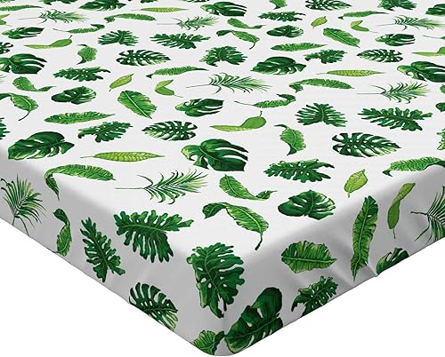 Miniatura 3 de Ambesonne Sábana bajera tropical, hojas de palmera diversificadas con filodendro de hojas divididas, funda de cama con bolsillo profundo elástico