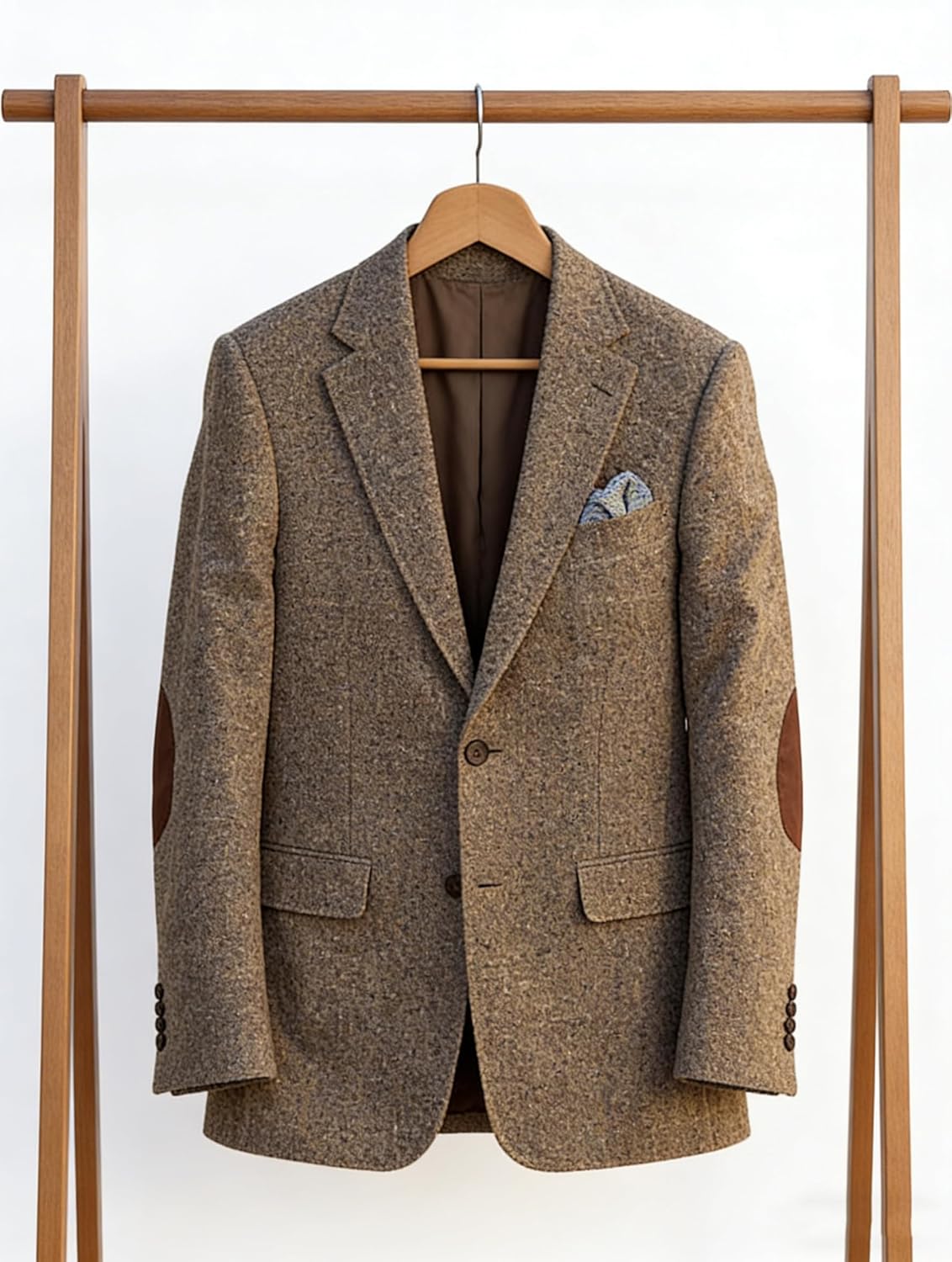 VENNYNG Men's Tweed Blazer Suit Jacket with Elbow Patches Autumn Blazer Male Vintage Short Trench Coat - Image 5