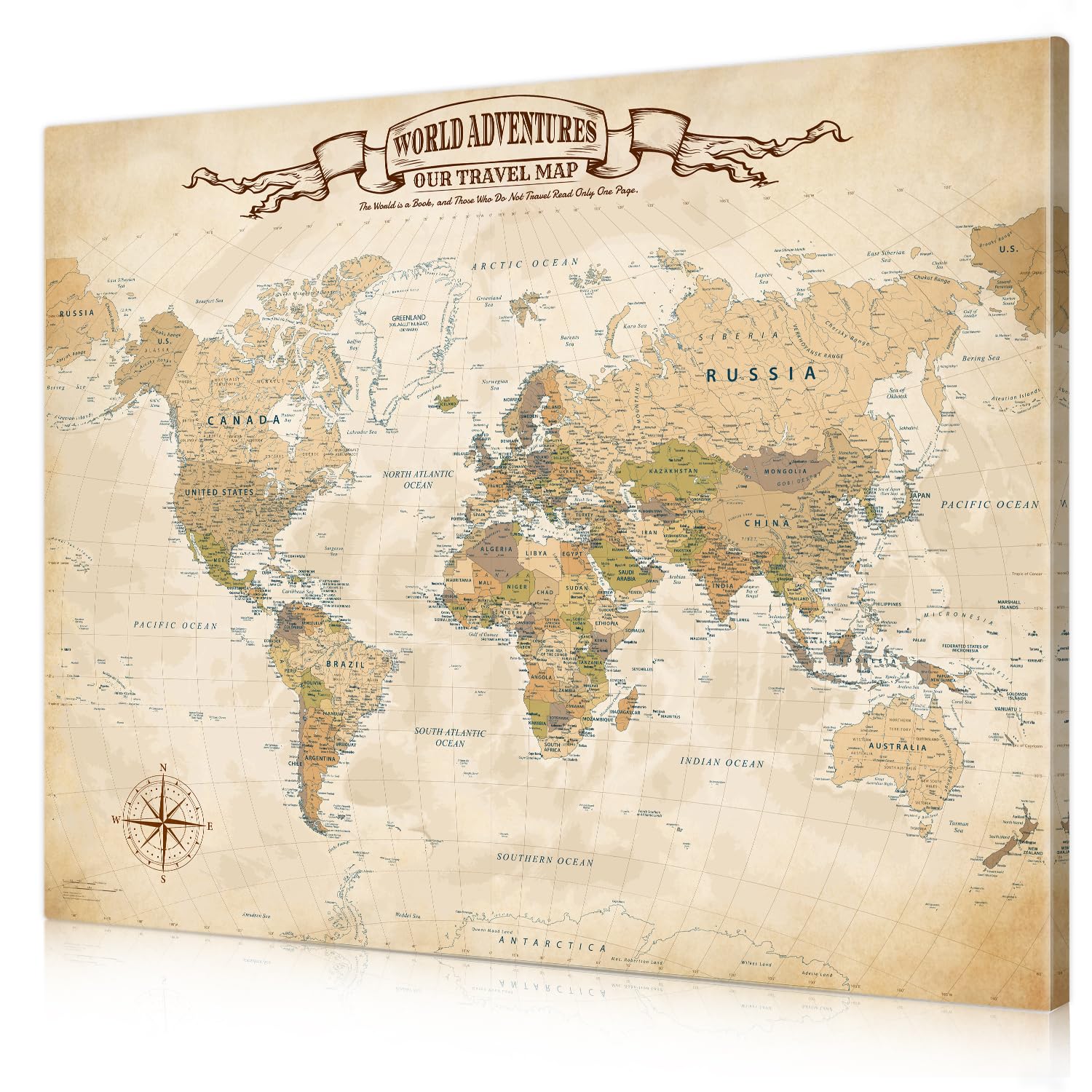 DECORARTS World Maps for Wall, Antique World Map Canvas, 20x16''