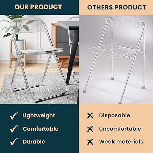 Miniatura 6 de LeisureMod Lawrence - Silla plegable de acrílico transparente moderna con marco de metal, asiento transparente que ahorra espacio para comedor,