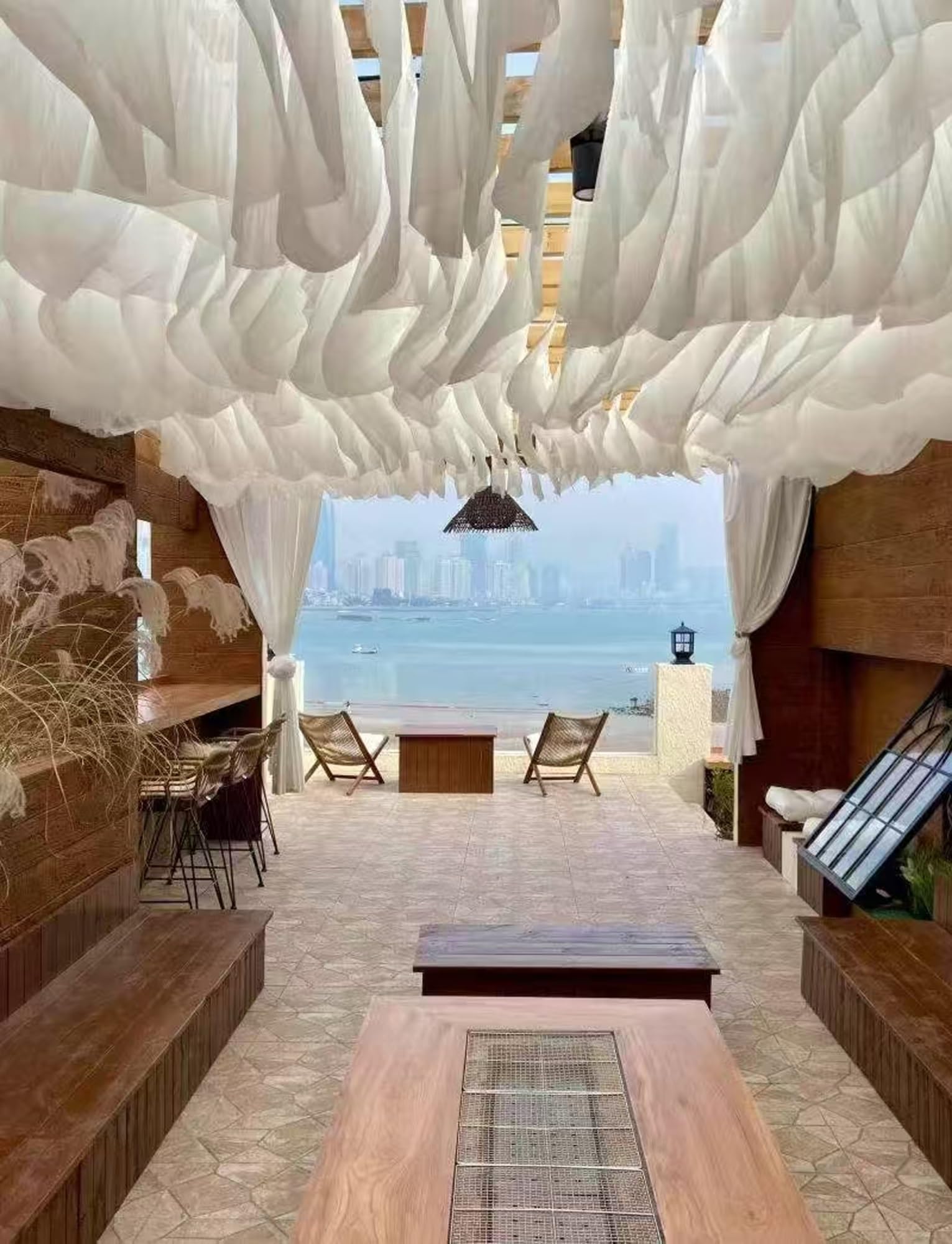 10er Pergola Stoffbahnen Hochzeit Decke Party Dekoration | Voile Stoffbahnen mit Drahtseil for Hochzeit, Events, Bühne und Garten(Wave,40x900cm/1.31x29.52ft)