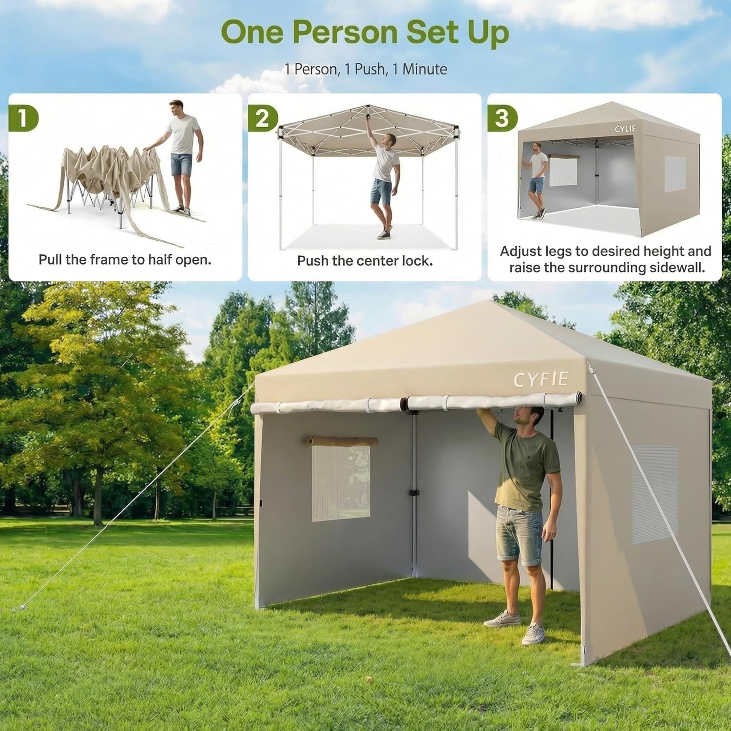 10x10 Pop Up Canopy Tent with Sidewalls, Outdoor Canopy Tent Heavy Duty Waterproof UV Protection, Easy Up Party Canopy for Camping, Beach, Backyard, Vendor Booth