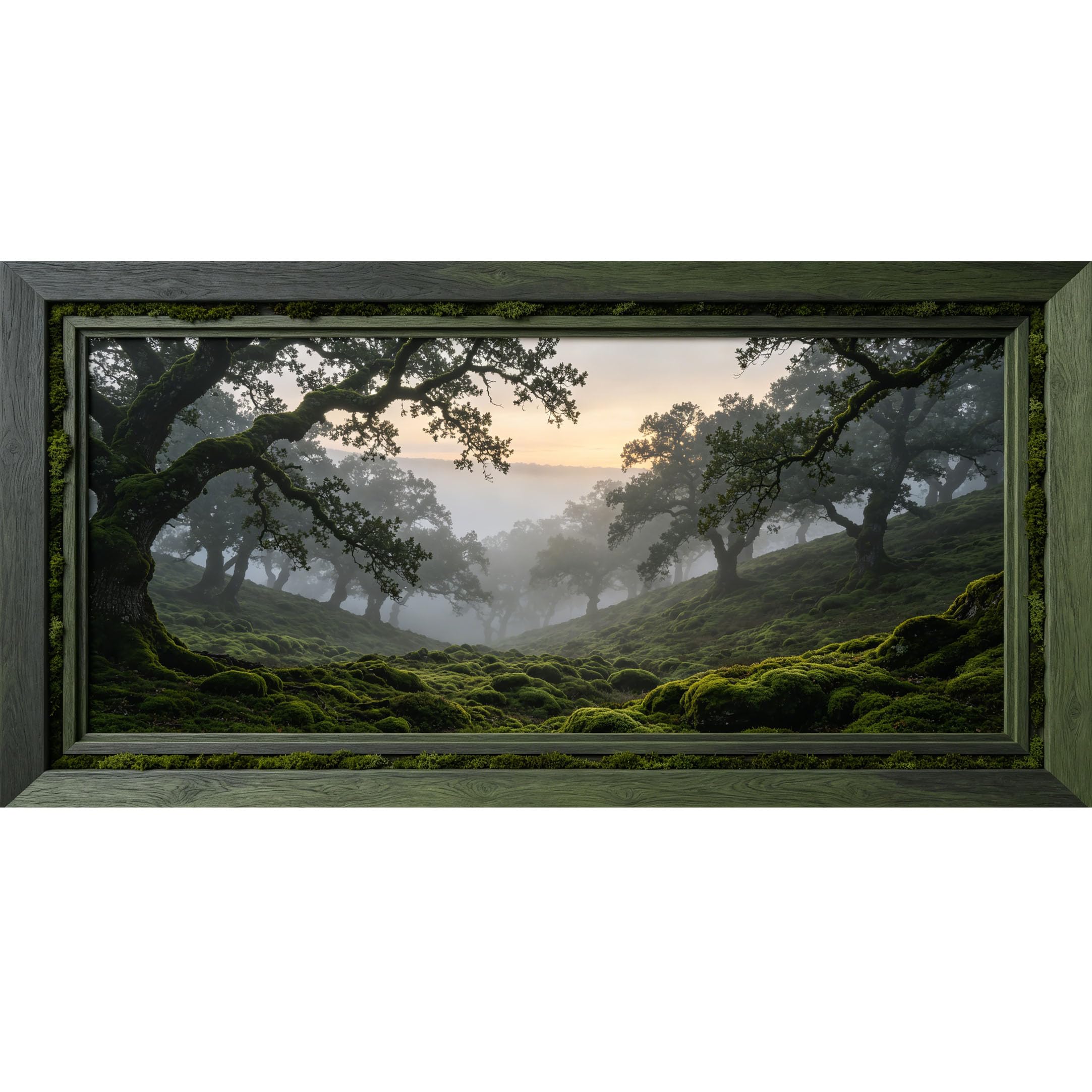Agglomerix 3D Framed Wall Art Misty Forest Landscape Nature Scene Trees Fog Moss Large Size SelfAdhesive Removable Wall Decor Prints Artwork for Living Room Bedroom Office