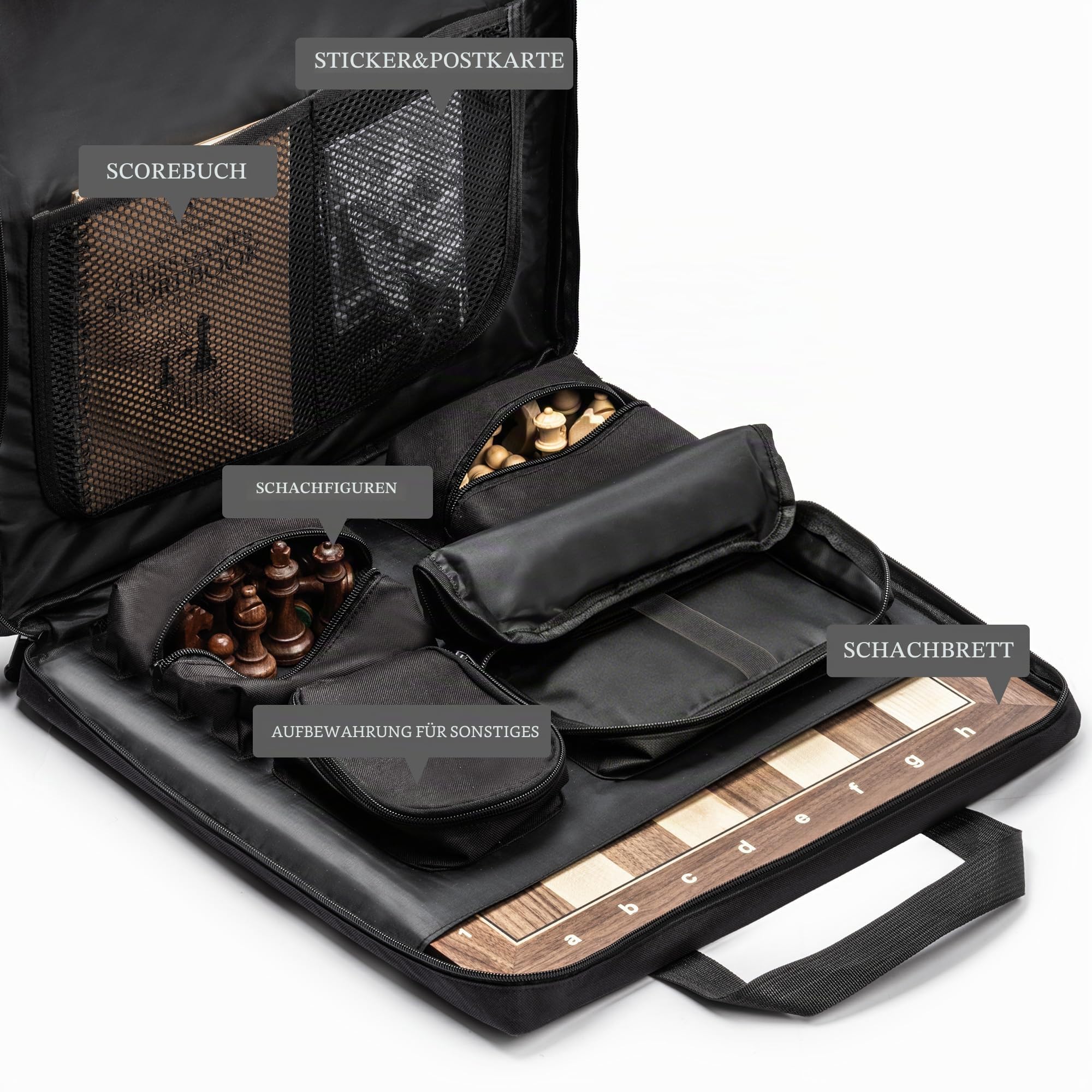 A&A Professionelles Holzschach set, 39,4 cm Holzbrett mit 7,6 cm gewichteten Holzschachfiguren (2 zusätzliche Damen), Schachzählheft und Aufbewahrungstasche
