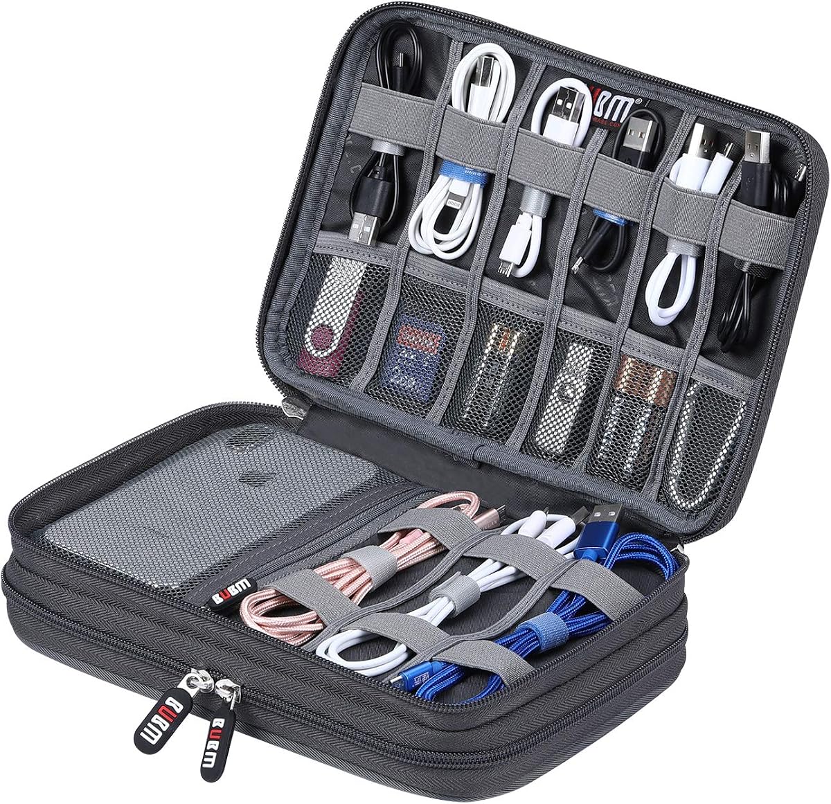 Electronic Cable Organizer Bag - Portable Travel Double Layers Electronic Digital Accessories Storage Pouch Bags for SD Card Case, USB Flash Drive,Charging Cords, USB Charger, Mini Tablet