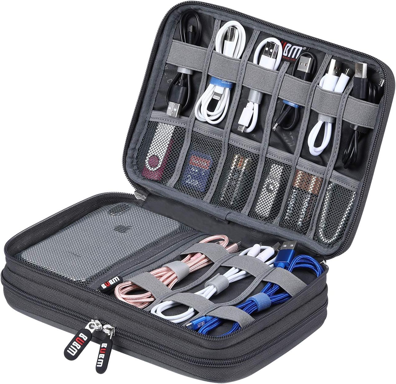 Electronic Cable Organizer Bag - Portable Travel Double Layers Electronic Digital Accessories Storage Pouch Bags for SD Card Case, USB Flash Drive,Charging Cords, USB Charger, Mini Tablet