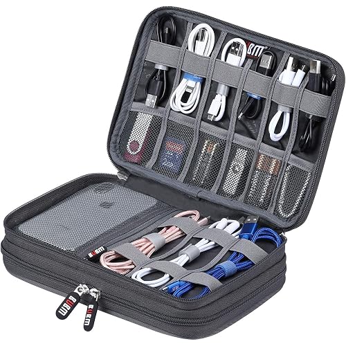 Electronic Cable Organizer Bag - Portable Travel Double Layers Electronic Digital Accessories Storage Pouch Bags for SD Card Case, USB Flash Drive,Charging Cords, USB Charger, Mini Tablet