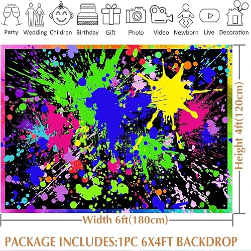 Miniatura 8 de Avezano Telón de fondo de fiesta de neón brillante que brilla en la oscuridad, graffiti colorido, pintura de salpicaduras, telón de fondo de limo,