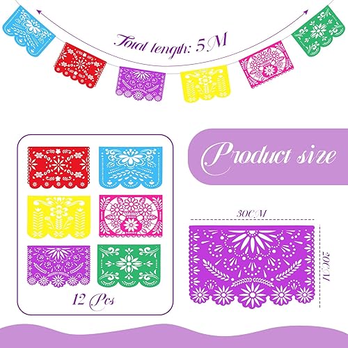 Miniatura 4 de TaoBary 15 Pcs Day of the Dead Decorations Set 34 Inches Sugar Skull Hanging Decor 16.4 Ft Papel Picado Banners Mexicano Dia De Los Muertos Large