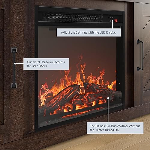Miniatura 5 de BELLEZE Modern 58" Farmhouse TV Stand with 18" Electric Fireplace Heater & Media Entertainment Center for TV up to 65", Console Table with Storage
