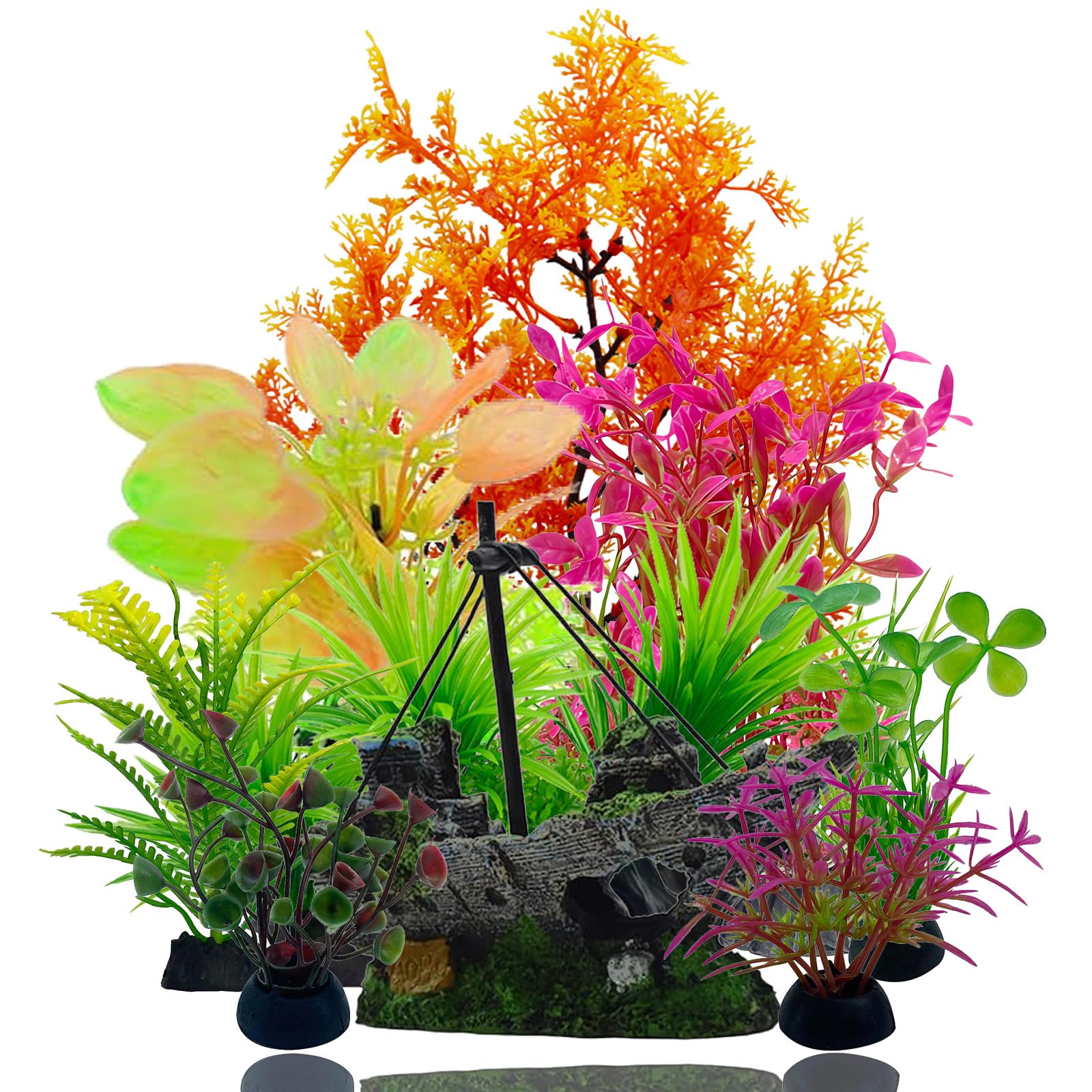 Naturezhen Aquarium Decorations Fish Tank Accessories, 9Pcs Artificial ...