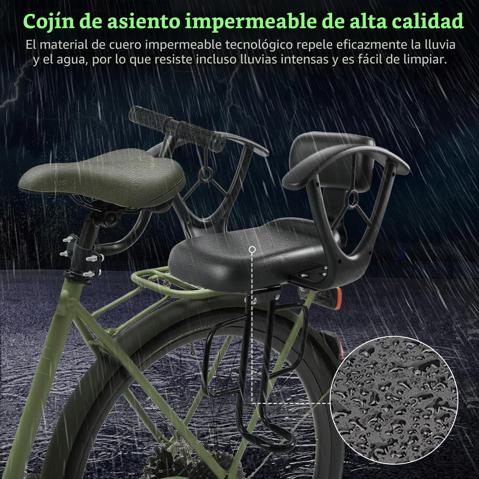 Asiento trasero para bicicleta, asiento trasero ajustable, con reposabrazos y reposapiés de seguridad, asiento de seguridad para niños de 2 a 6 años, adecuado para bicicletas con portaequipajes