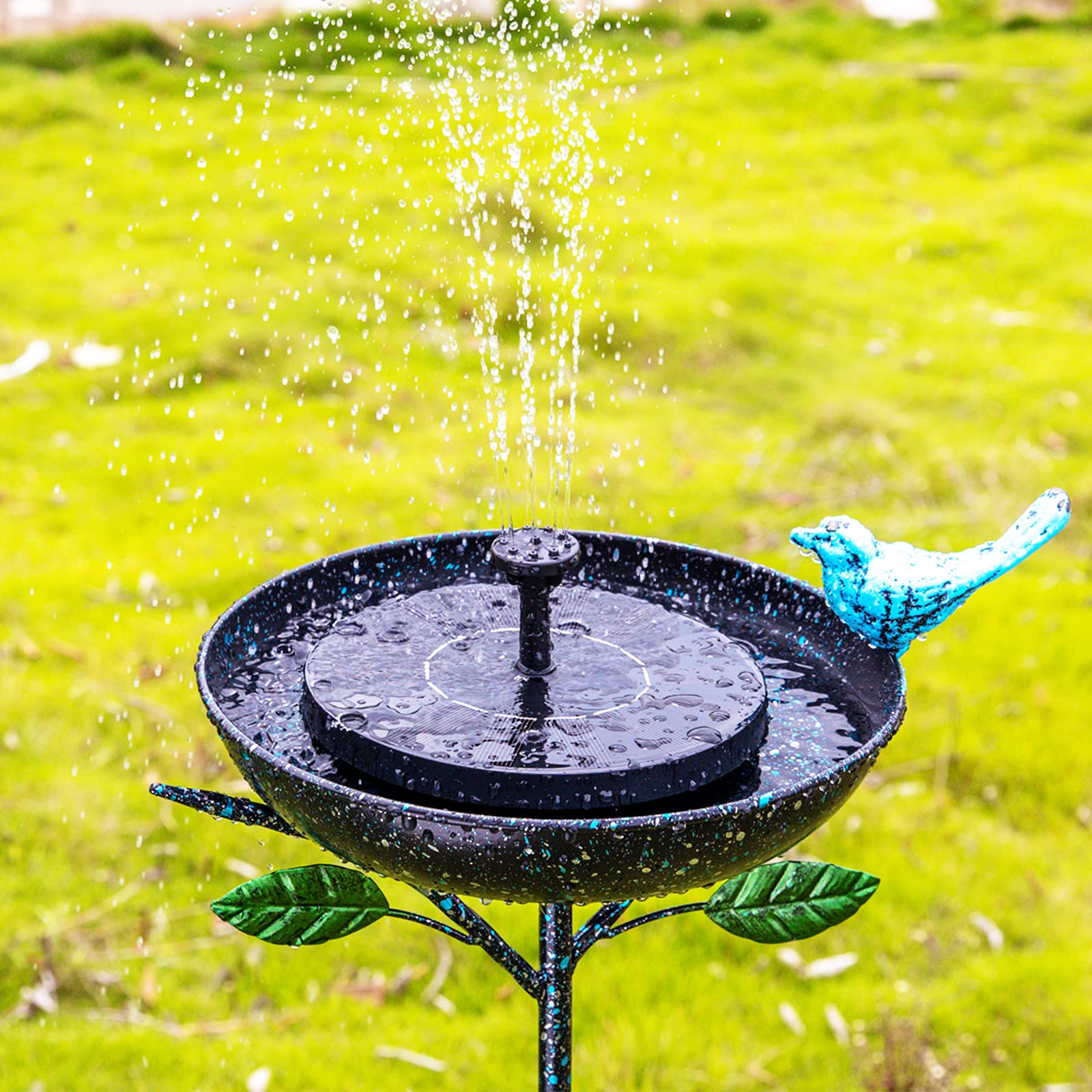 Qipade Metalen vogelbad met tuinstok, lichtgewicht vogelbad afneembaar, roestvrij, gietijzeren vogelbaden voor tuin, tuin, tuin, gazon, terras, vogelliefhebbers cadeau, 100 cm lang