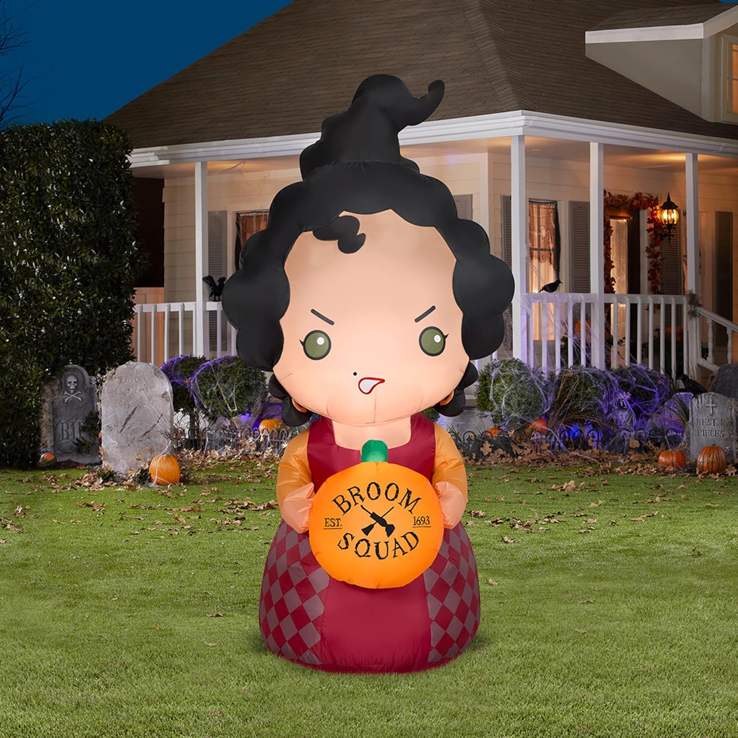 Gemmy 59.8" Tall x 27.9" Wide Hocus Pocus Sanderson Sisters Mary Holding a Pumpkin Halloween Inflatable Halloween Indoor/Outdoor Decoration