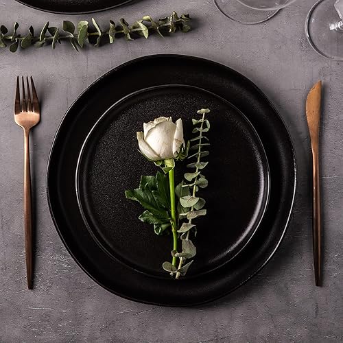 Miniatura 10 de AmorArc Juego de 4 platos llanos hechos a mano con borde ondulado de porcelana de 10.5 pulgadas, modernos platos de cerámica para cocina,