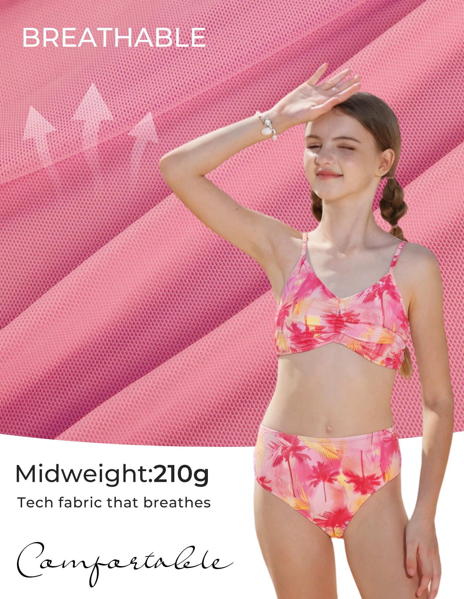 GRACE KARIN Strój kąpielowy dla dziewcząt, 3-częściowy zestaw z górną częścią bikini, kąpielówkami i sarongiem, do pływania i sportów wodnych