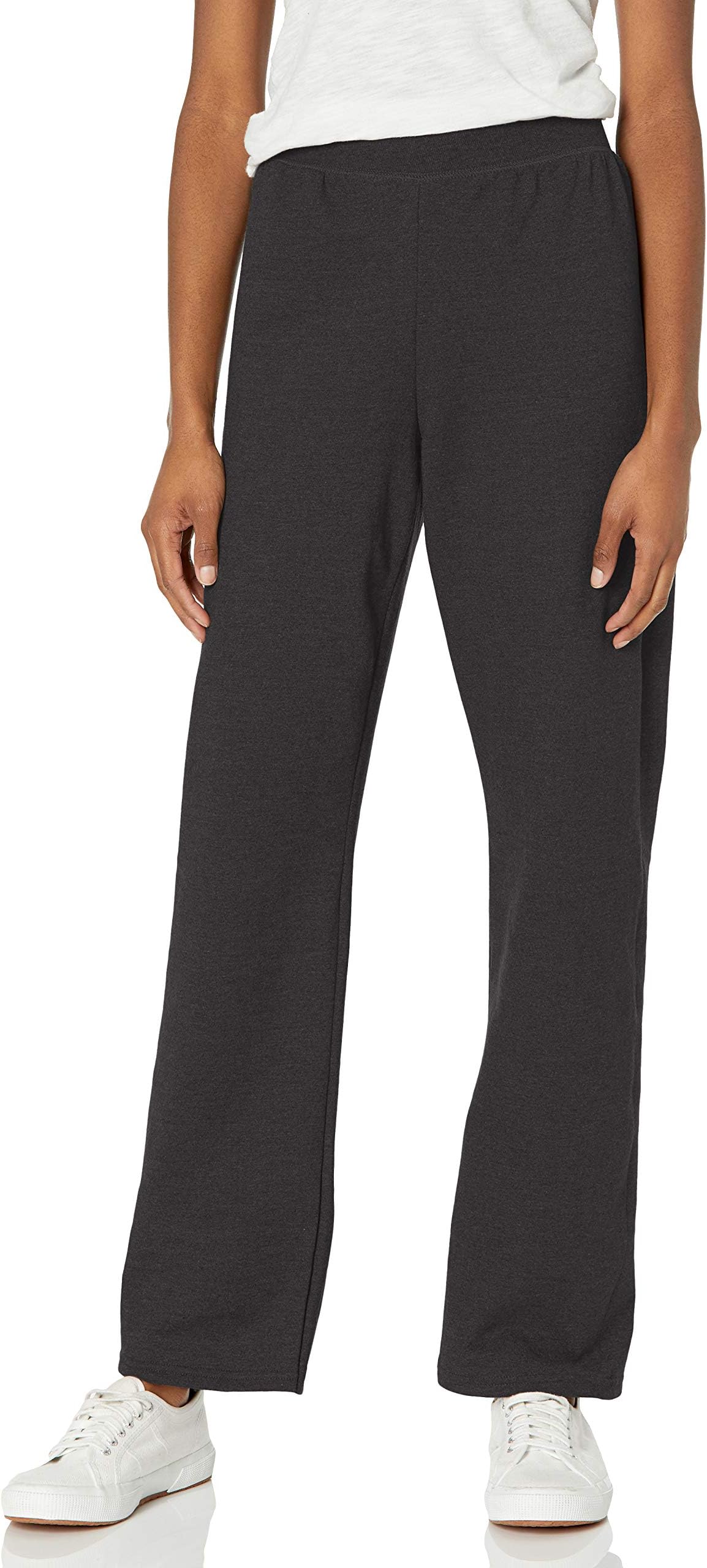 Hanes Women's EcoSmart Fleece Petite Sweatpants, Open Bottom Sweatpants, Petite, 28.5 Inches, Ebony, XXL