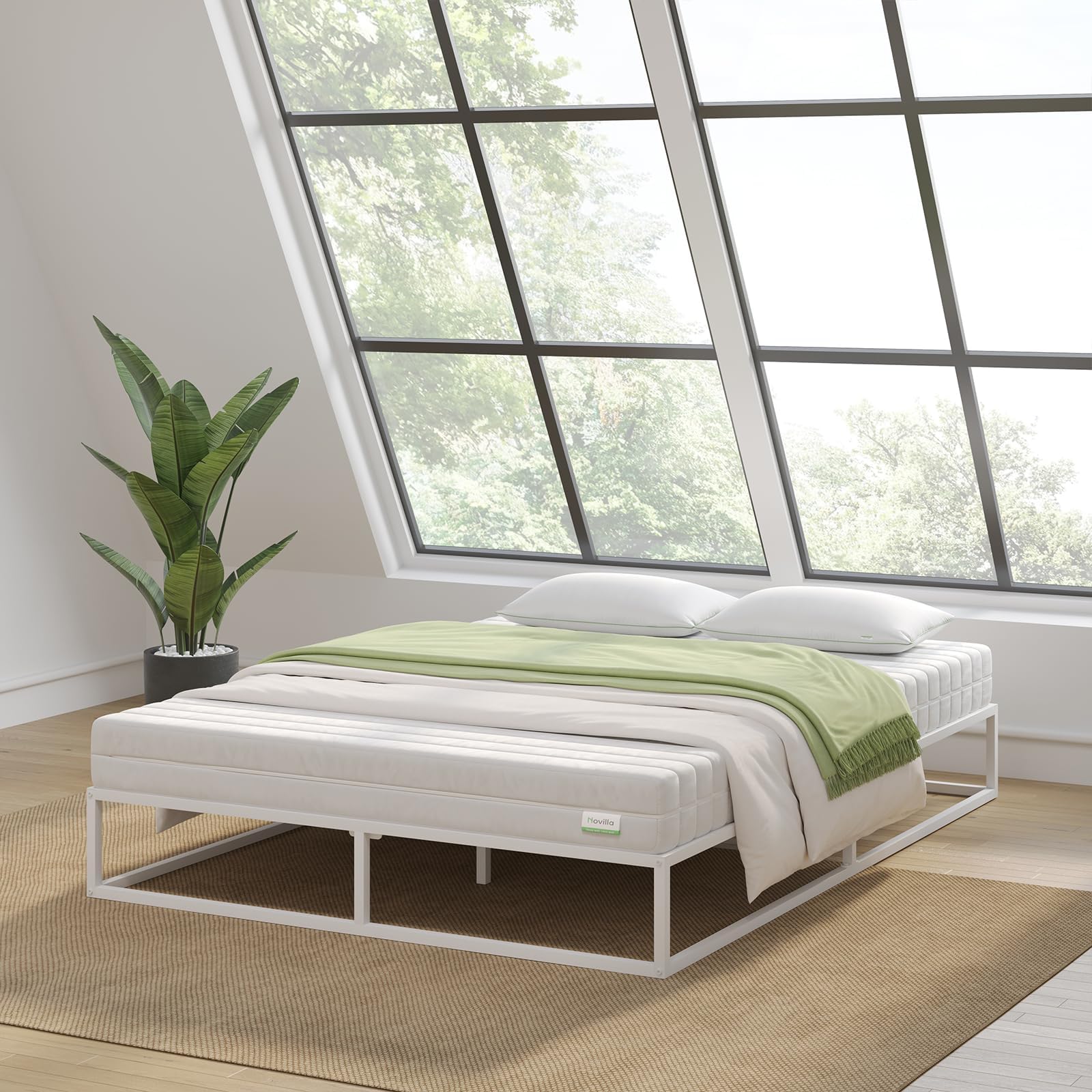 Novilla 25cm Metal Small Double Bed Frame, Platform Bed Frame, Engineered Wood Slat Support, Mattress Foundation, Easy Assembly, 120x190cm, White