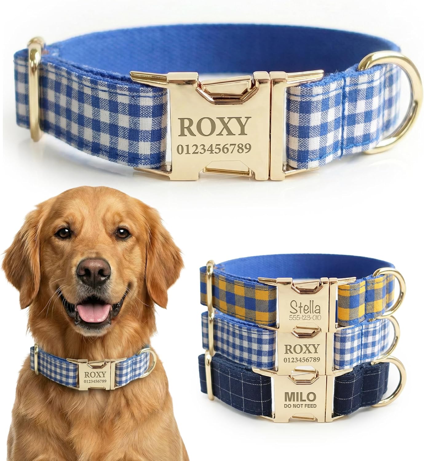 Personalized Polyester Dog Collar with Name and Phone Number, Customizable Laser-Engraved Collar with Metal Quick Release Buckle for Dogs