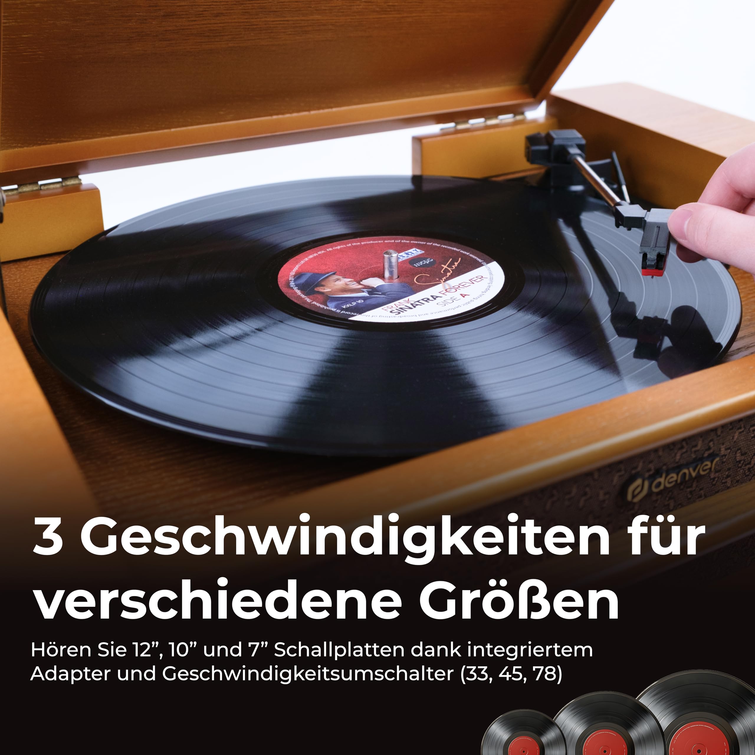 Denver MCR-50 Retro Musikanlage mit Plattenspieler mit Lautsprecher, Braun - Schallplattenspieler mit USB, Kassette & CD Support