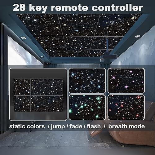 Miniatura 5 de JBER Paneles acústicos, autoadhesivos, insonorizados, pintura artística de pared con destellos de luz de estrellas de fibra óptica (diseño