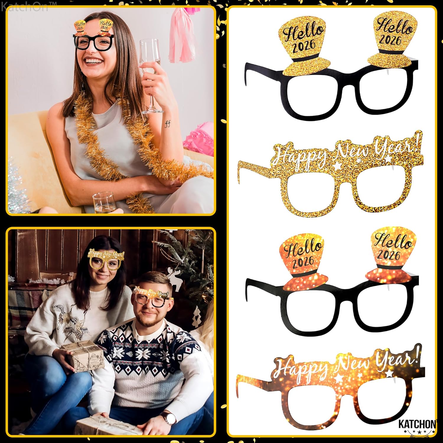KatchOn, 2026 Glasses New Years - Pack of 12 | New Year Glasses, New Years Eve Party Supplies 2026 | New Years Photo Booth Props, New Years Decorations 2026 | NYE Party Favors, NYE Decorations 2026 - Image 3