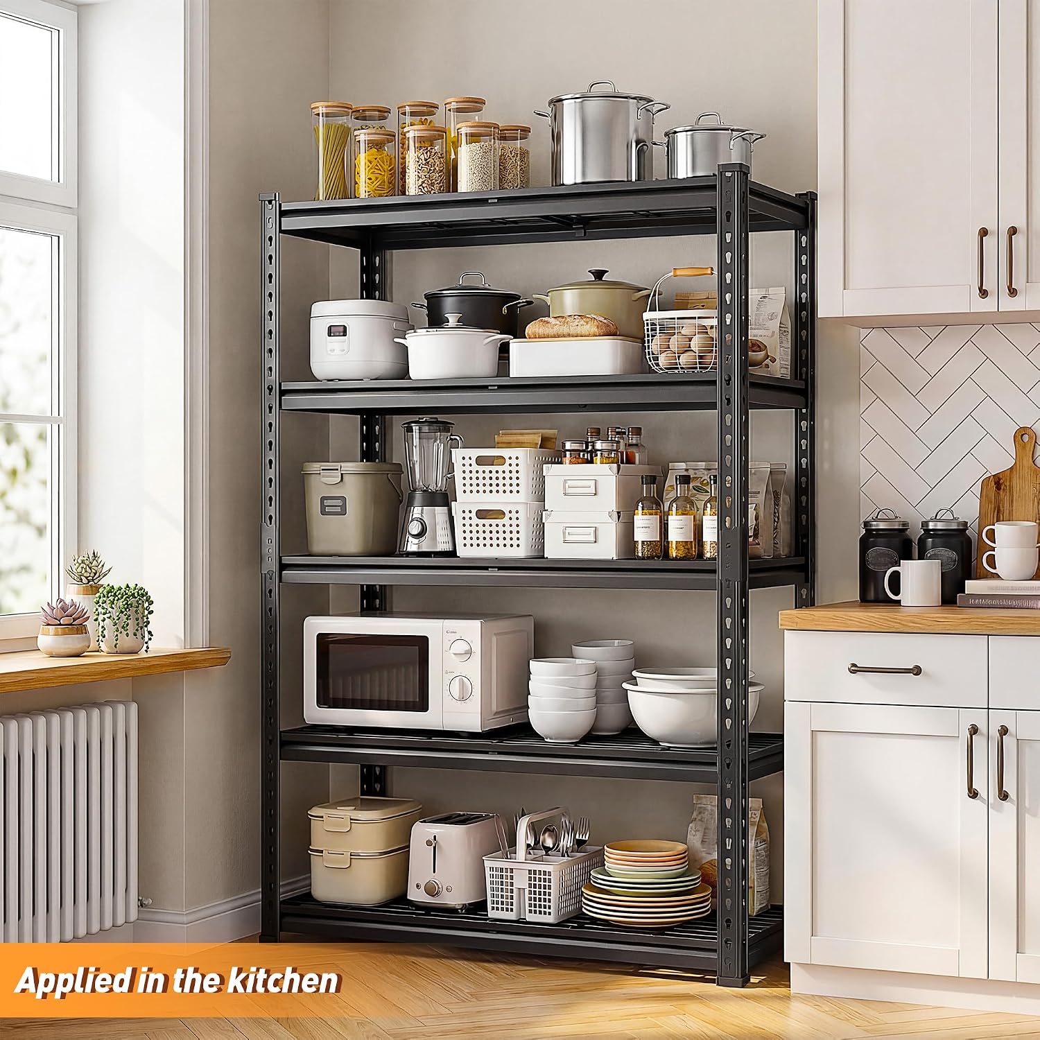REIBII 40" W Metal Storage Shelves, 5 Tier Steel Garage Shelves, 72" H Adjustable Industrial Shelving Unit and Storage Shelf for Kitchen, Office, Basement, Pantry, Closet, Shed, 2750LBS