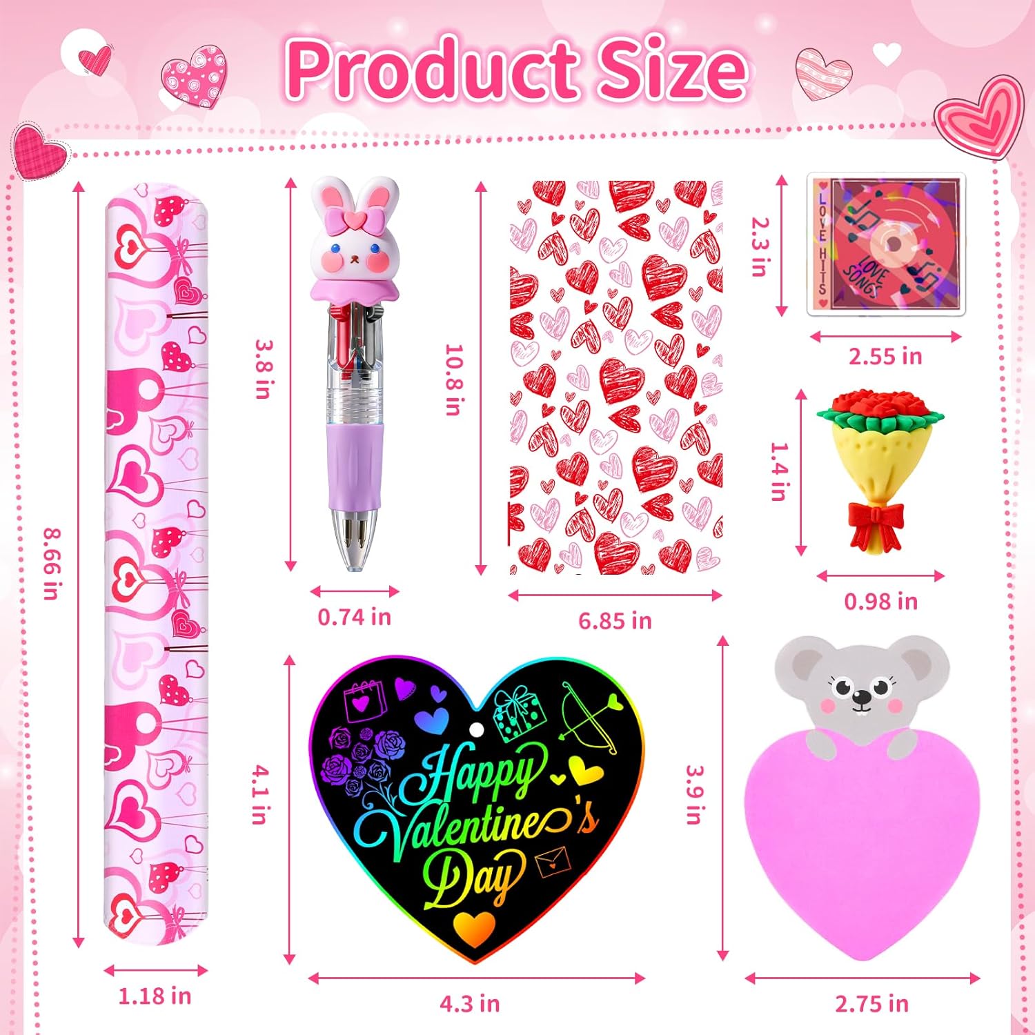 24 Sets Valentine’s Day Bulk with Multicolor Pen Gifts, Valentines Stationary for Classroom Birthday Goodie Bags Stuffers Rewards Prizes Party Favors