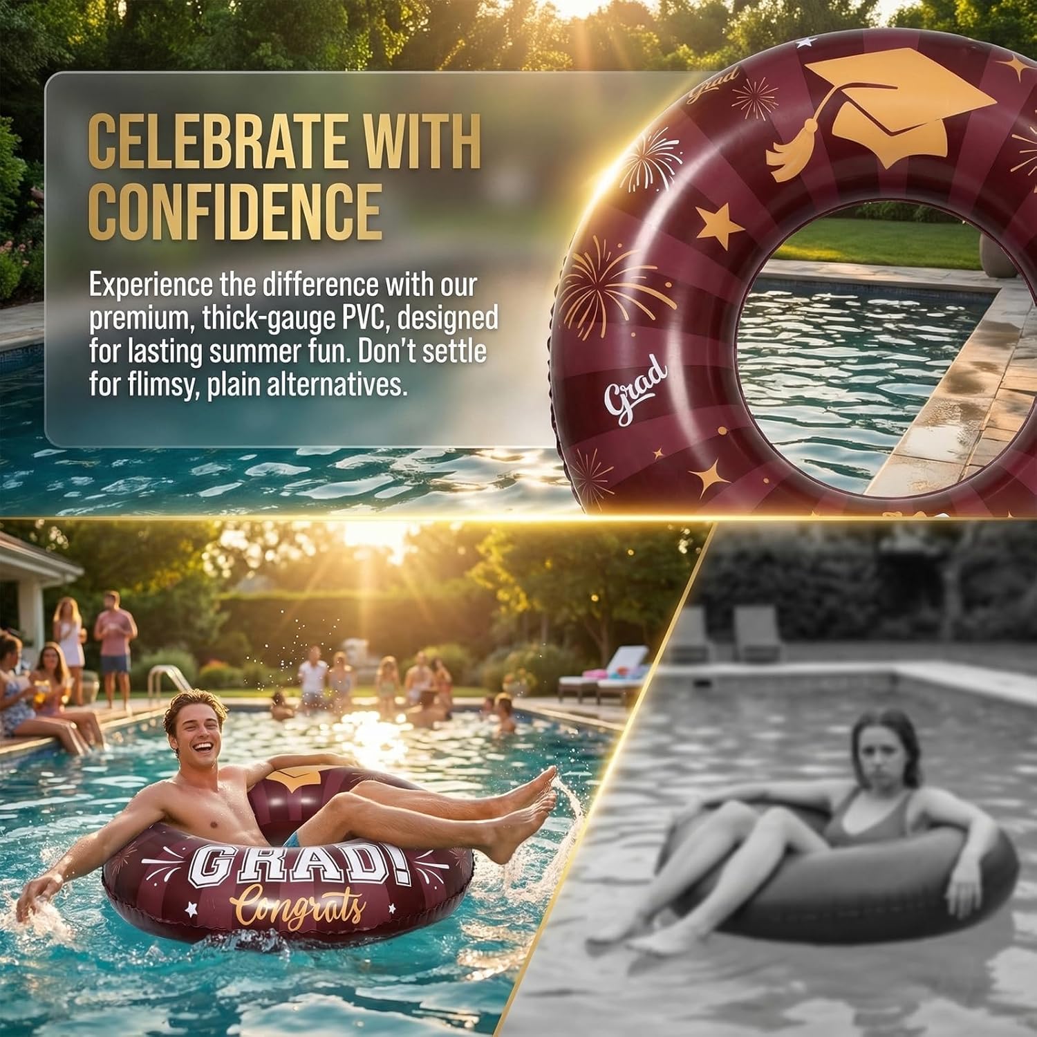 Graduation Inflatable Swim Rings with Air Pump Congrats Grad Sign Activities Inflatable Pool Float 2026 Graduation Party Favor Swimming Pool Supply for Graduates Seniors College 31.5"