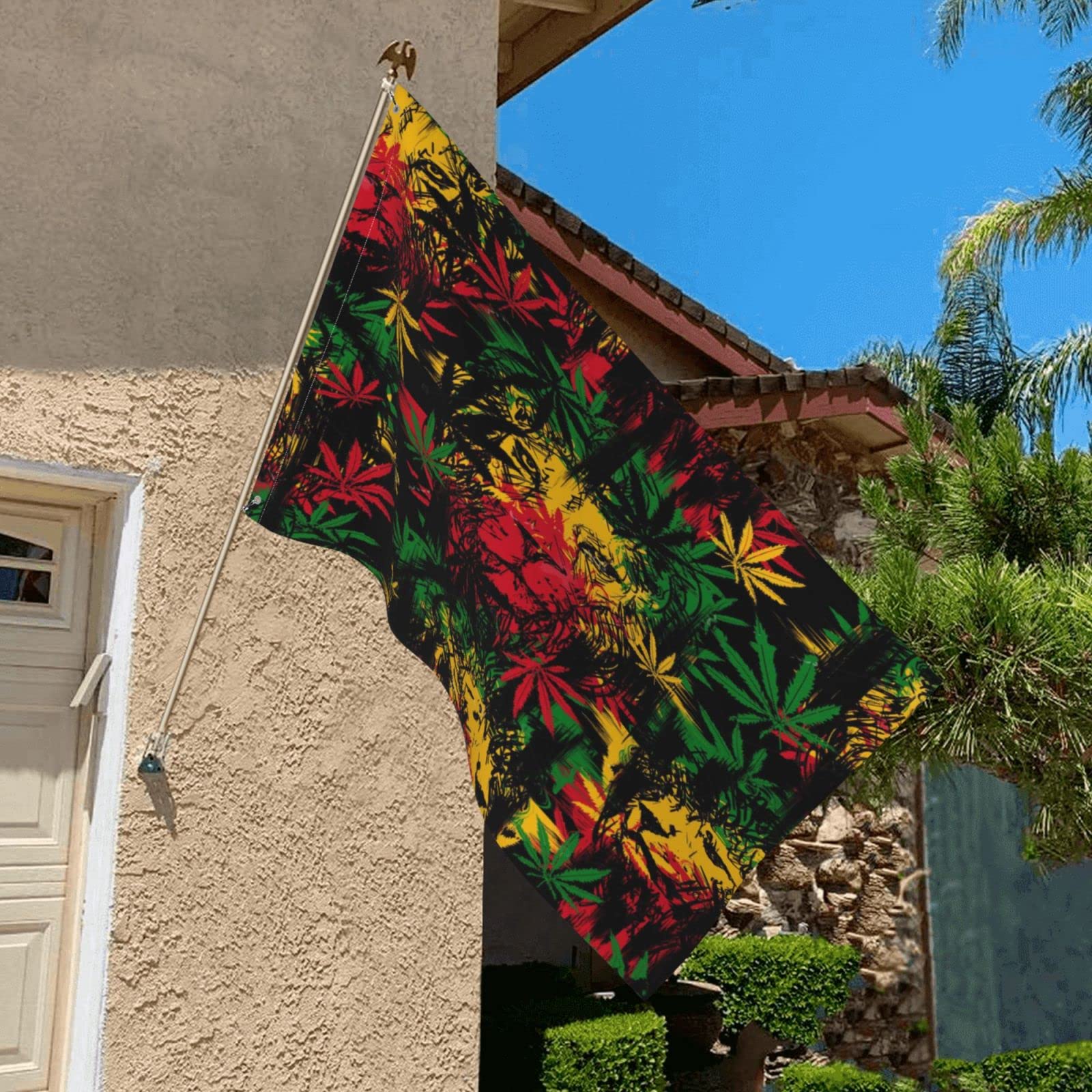 Bandeira Rasta Rastafári leão de Judá africano Jamaica casa jardim