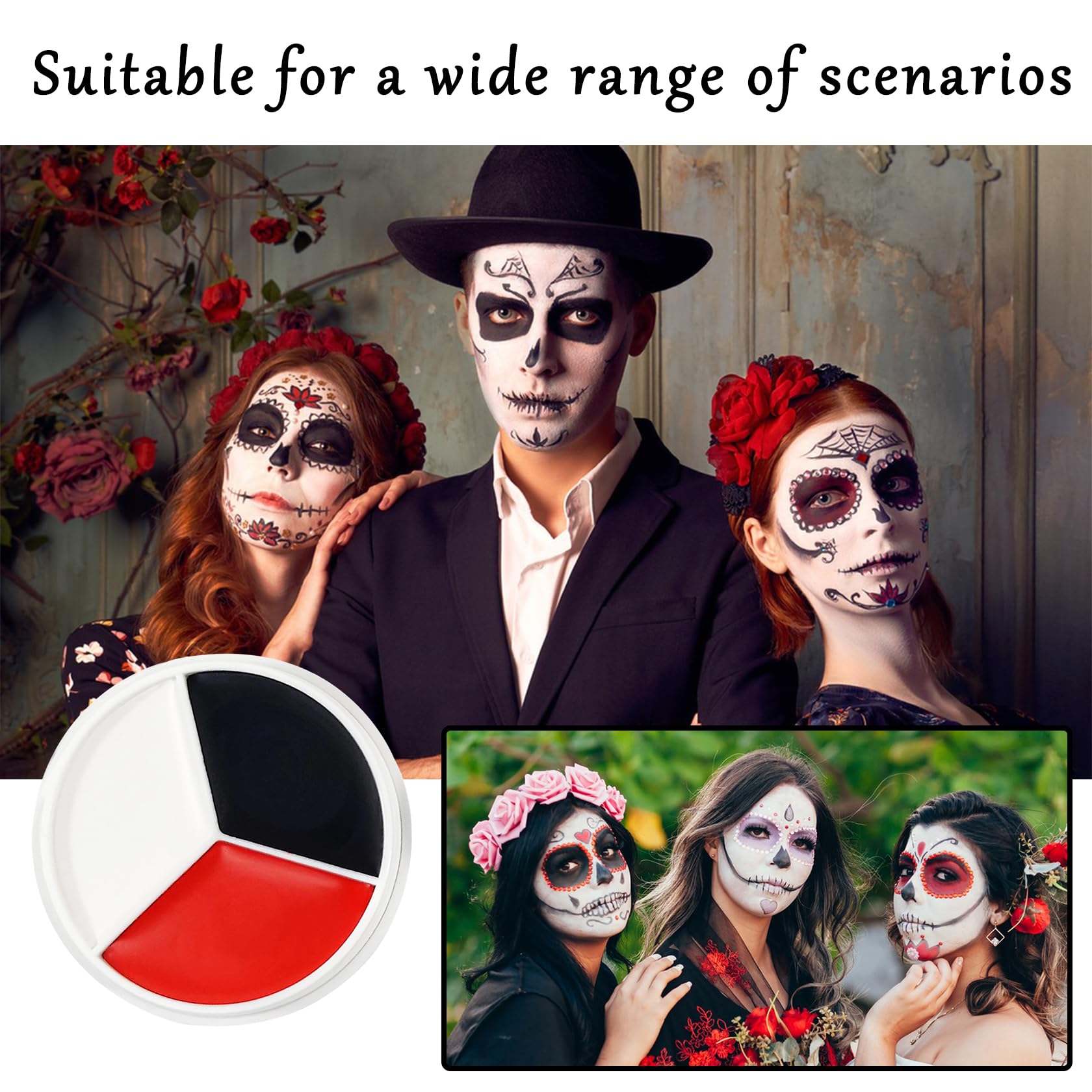 Pintura corporal negra, blanca y roja, a base de aceite, mezclable, impermeable, para Halloween, crema de payaso, pintura corporal, kit de maquillaje para Joker, zombi, vampiro, esqueleto, disfraz 7