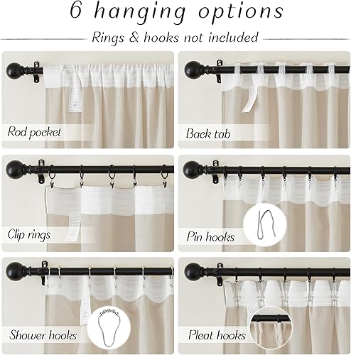 Miniatura 2 de NICETOWN Cortinas opacas de lino beige crema para dormitorio de 84 pulgadas de largo, con pestaña trasera, bolsillo para barra, cortinas de sala de