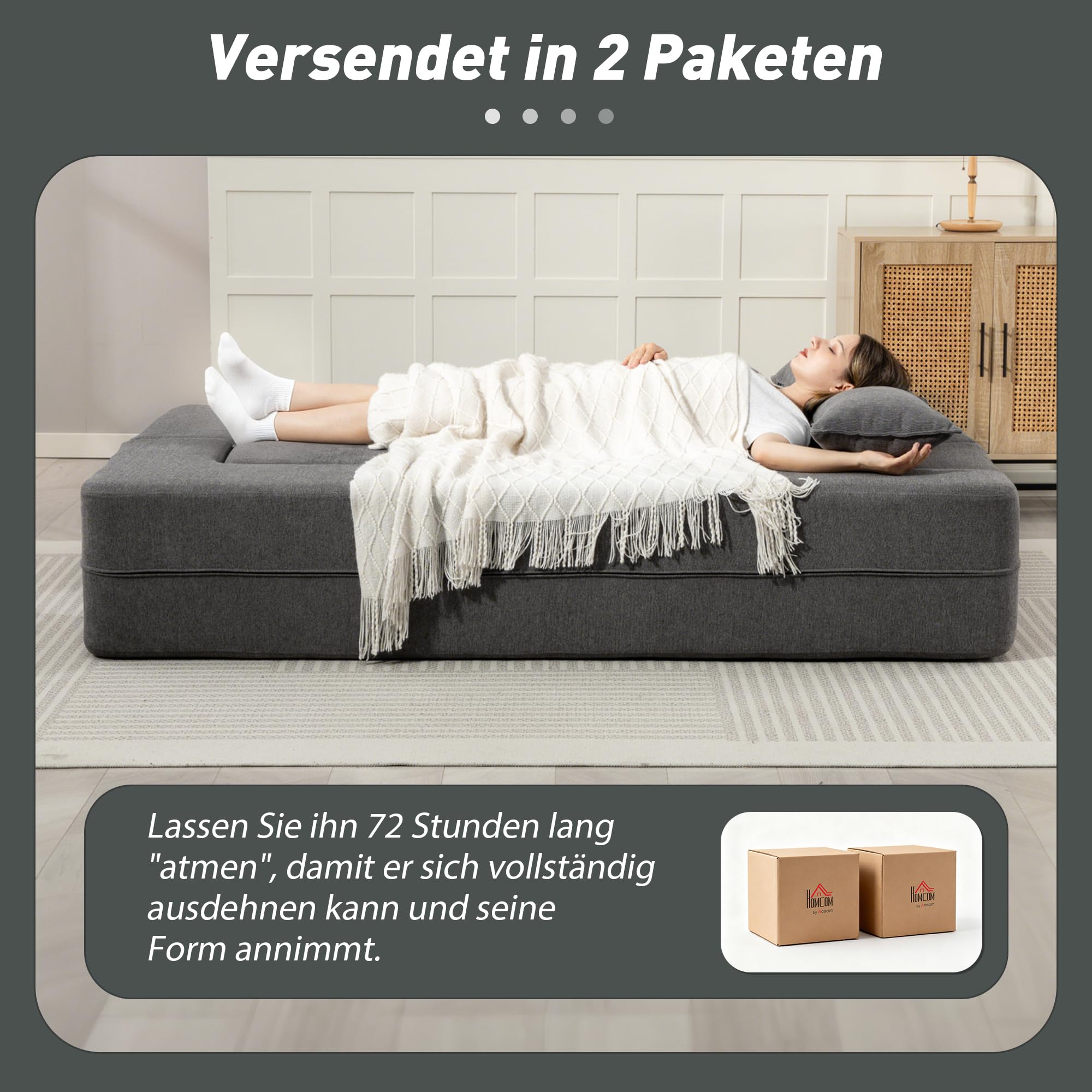 HOMCOM 2-Sitzer-Schlafsofa Bodensofa mit Breiten Armlehnen 2 Kissen Grau