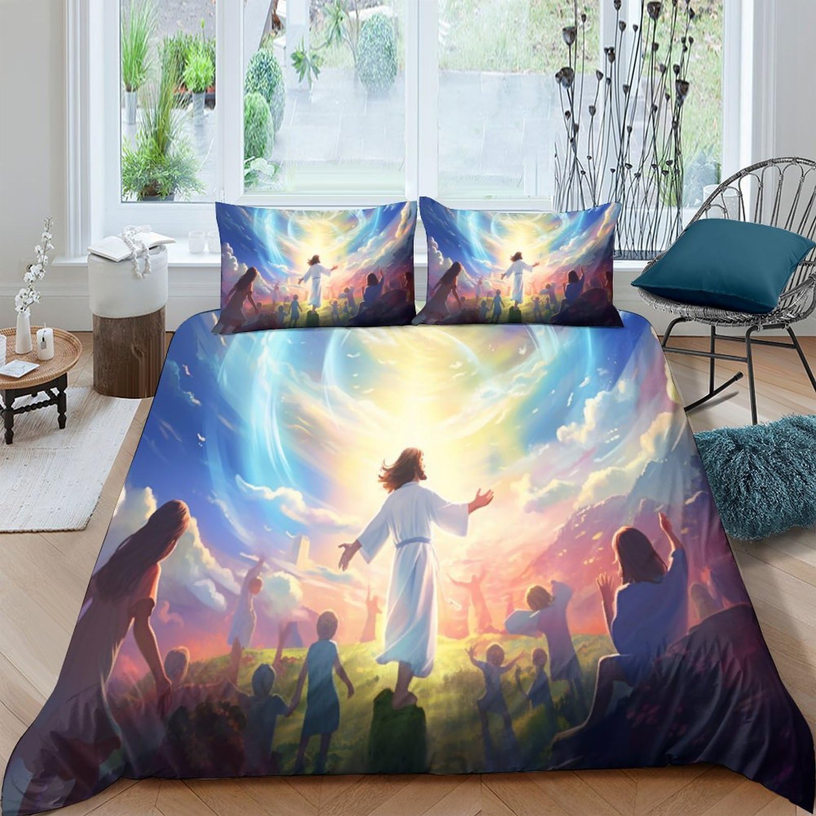 Housse de couette Jésus 3D avec taies d'oreiller lit King 220x240cm