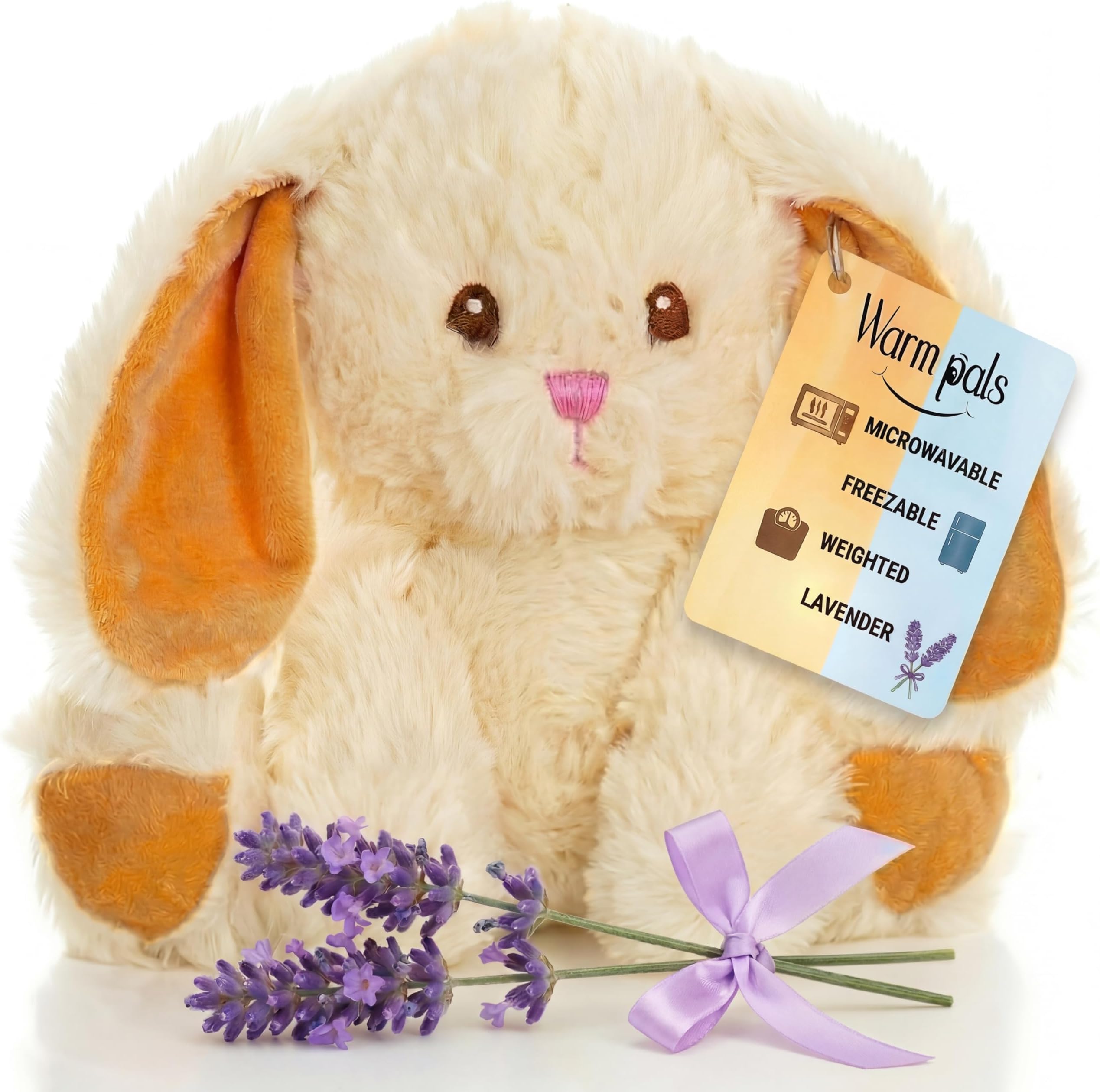 Bashful Bunny Microwavable Easter Stuffed Animal, Weighted Heatable and Coolable Lavender Scented Plush for Kids and Adults, 1.5 lb, Warm Pals