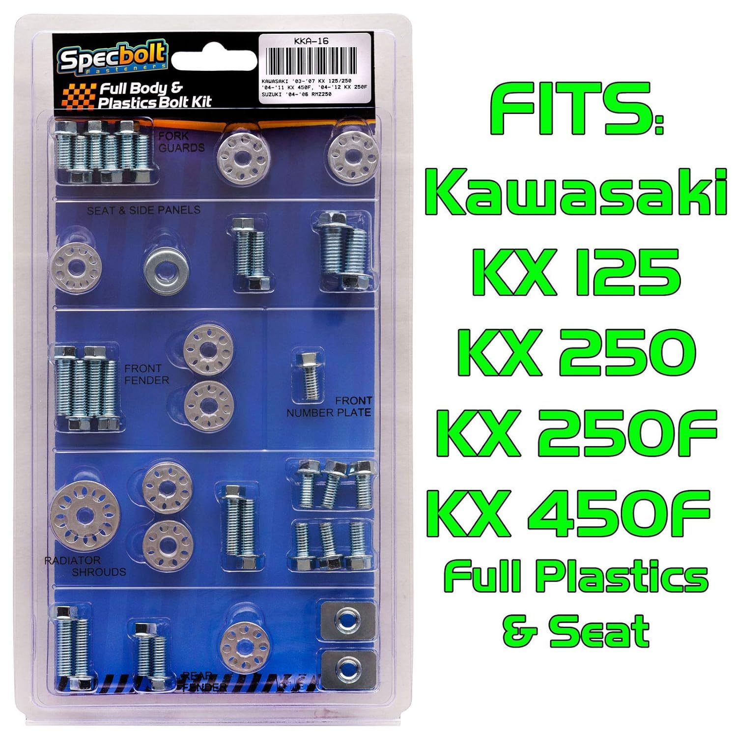 Full Body & Plastics Bolt Kit:Fasteners Kawasaki KX KX 125 250 KXF 250 450 & Suzuki RMZ Bodywork. KX125 KX250 '03-;07 KX450F KX 450F '04-'01, & KX250F '04-'12, RMZ250 ;04-'06#16