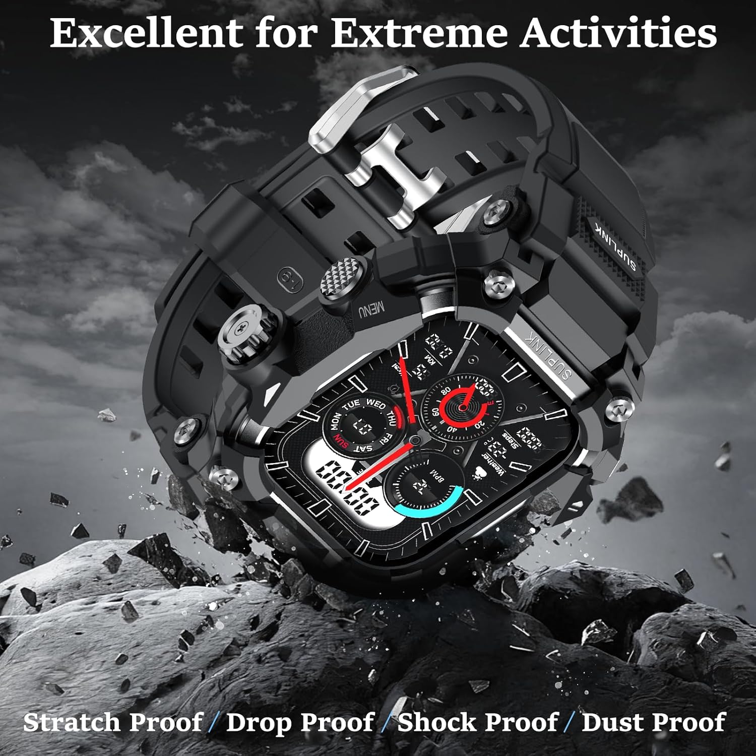 SUPLINK Rugged Case with Band for Men Apple Watch Bands 45mm, Compatible with Apple Watch 9/8/7 Band, Protective Bumper Cover for iWatch Bands Men (Black)