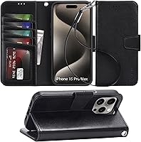 Vista 36 de Arae Funda compatible con iPhone 15 con tarjetero y correa para la muñeca para iPhone 15 de 6.1 pulgadas, color negro
