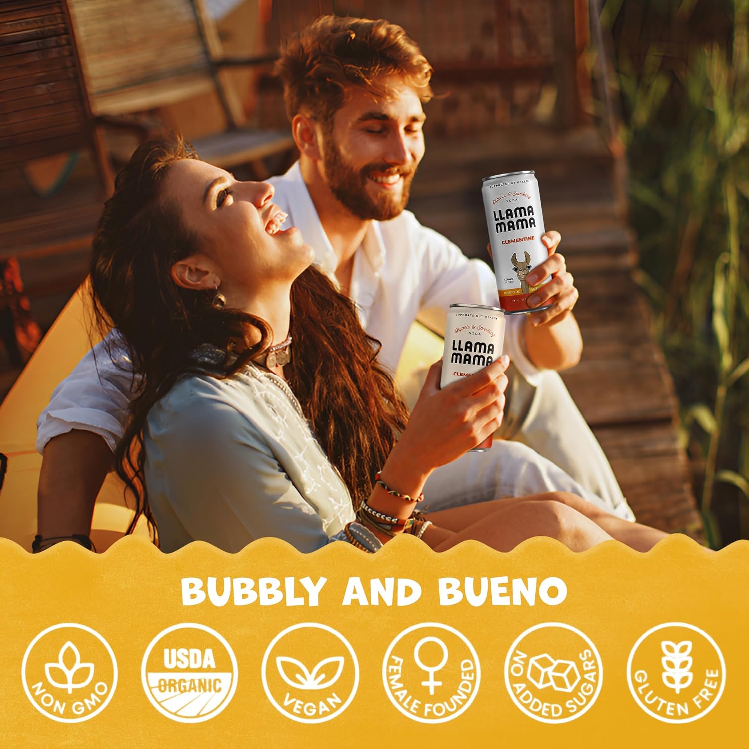 Llama Mama Clementine Organic Sparkling Prebiotic Soda • Gut & Immune Support • High Vitamin C, Antioxidants • NO Sugar • NO Artificial Sweeteners • NO Stevia • Vegan Plant Fiber • 12 Pack