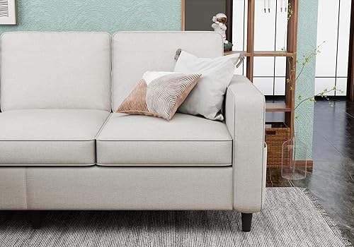 Miniatura 6 de Sofás seccionales para sala de estar, sofá convertible en forma de L, sofás modernos de lino beige de 3 plazas con otomano de almacenamiento, sofá