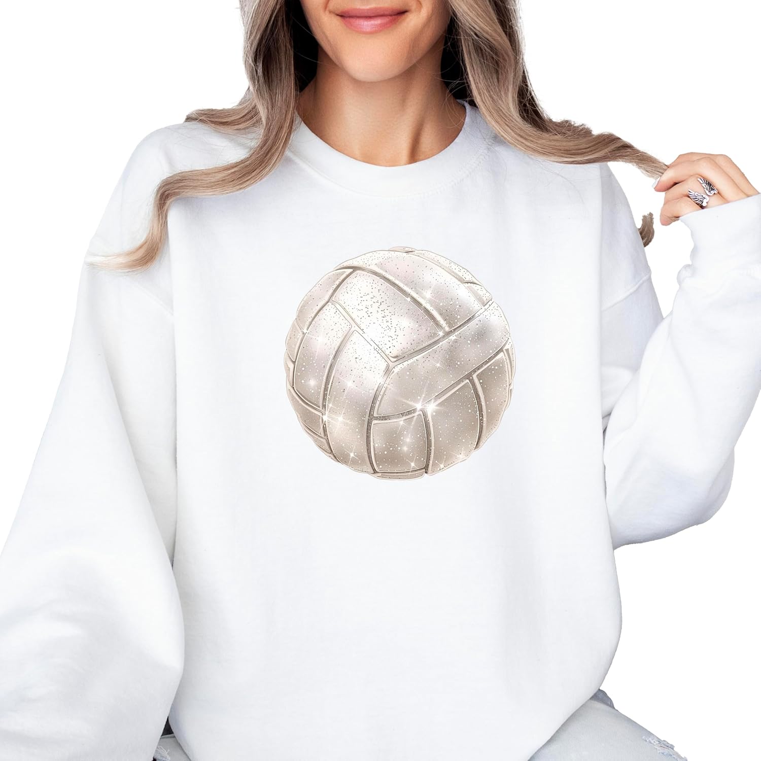 Olive Loves Apple Volleyball Faux Glitter Sweatshirt for Girls Trendy Girly Volleyball Fan Pullover