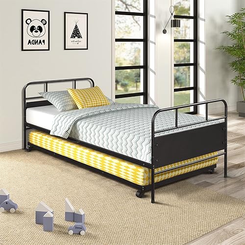 Miniatura 4 de Sofá cama de metal con nido, marco de cama de día tamaño individual con nido extraíble, sofá cama resistente para sala de estar, dormitorio, niños,