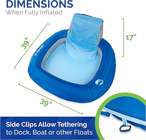 Miniatura 7 de Kelsyus Silla flotante de alta calidad con inflado rápido, silla reclinable inflable, flotador para lago y piscina para adultos con soporte para