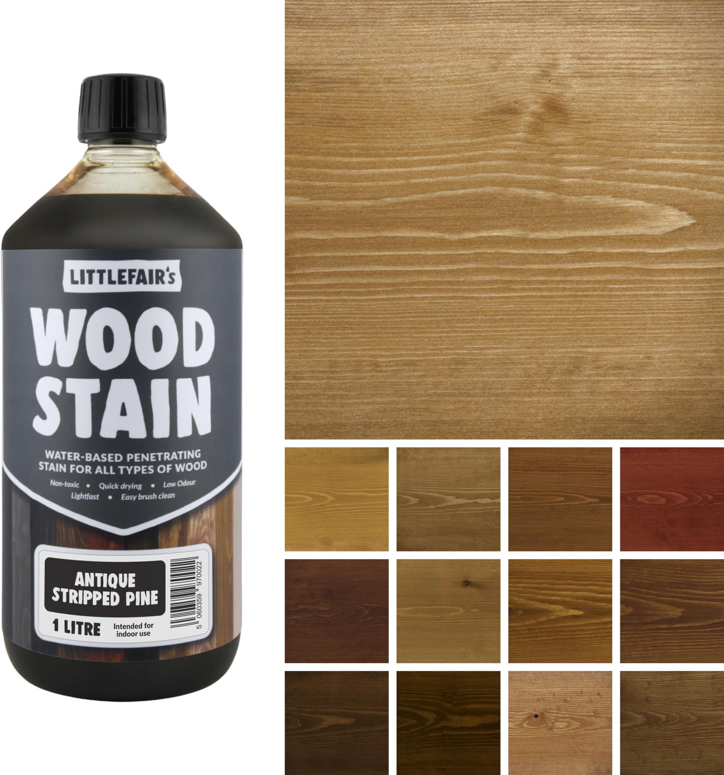 Littlefair's Water Based Wood Stain - (Antique Pine) - Non-Toxic, Environmentally Friendly and Quick Drying - Easy to Apply Concentrated Formula for All Wood Types - 1 LTR
