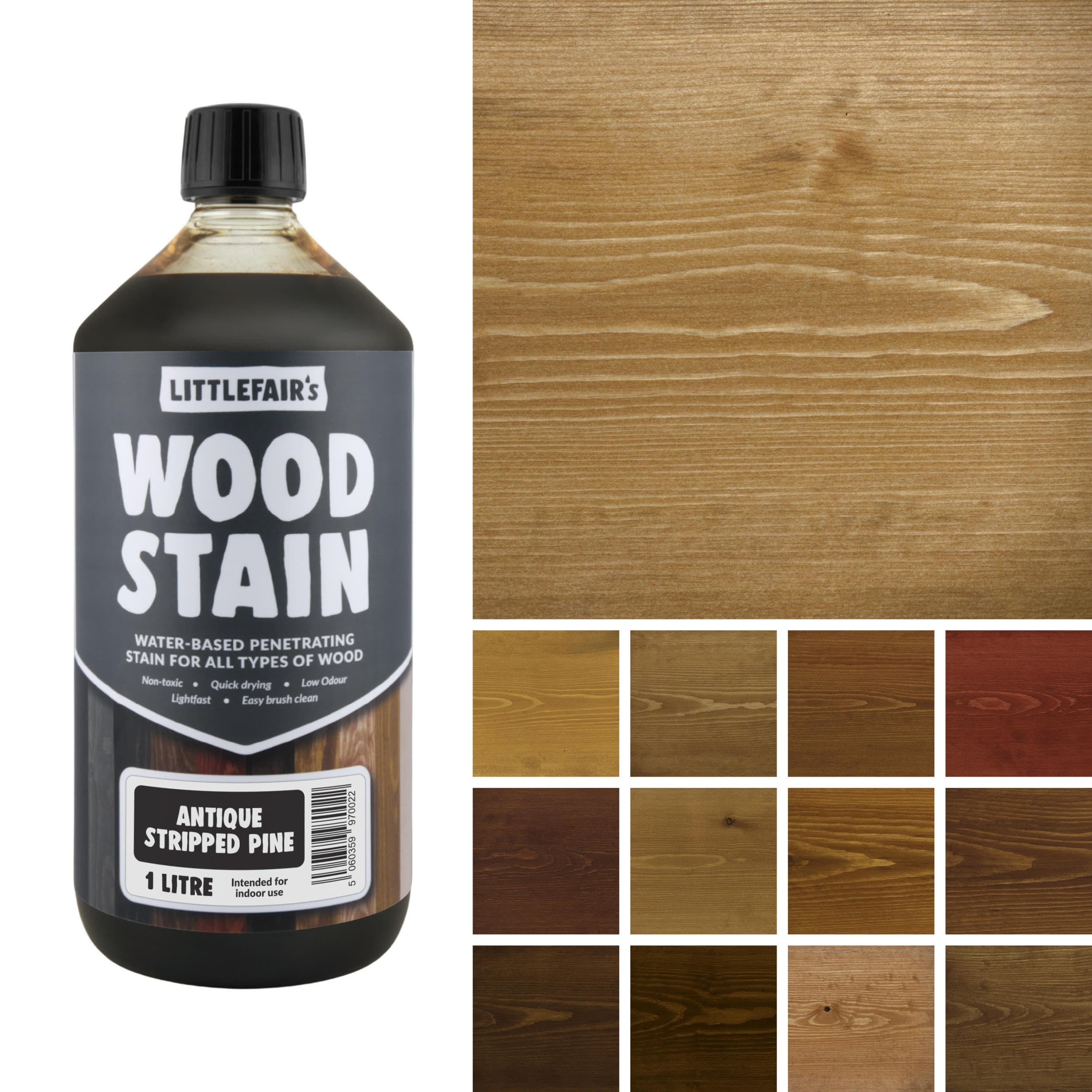Littlefair's Water Based Wood Stain - (Antique Pine) - Non-Toxic, Environmentally Friendly and Quick Drying - Easy to Apply Concentrated Formula for All Wood Types - 1 LTR