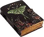 Blank Spell Book of Shadows Journal with Lock Clasp Vintage Handmade Leather Luna Moths and Morpho Butterfly Print Diary Prayer Pagan Witchcraft Supplies Wiccan Decor Notebook Daily (8X6 inch)