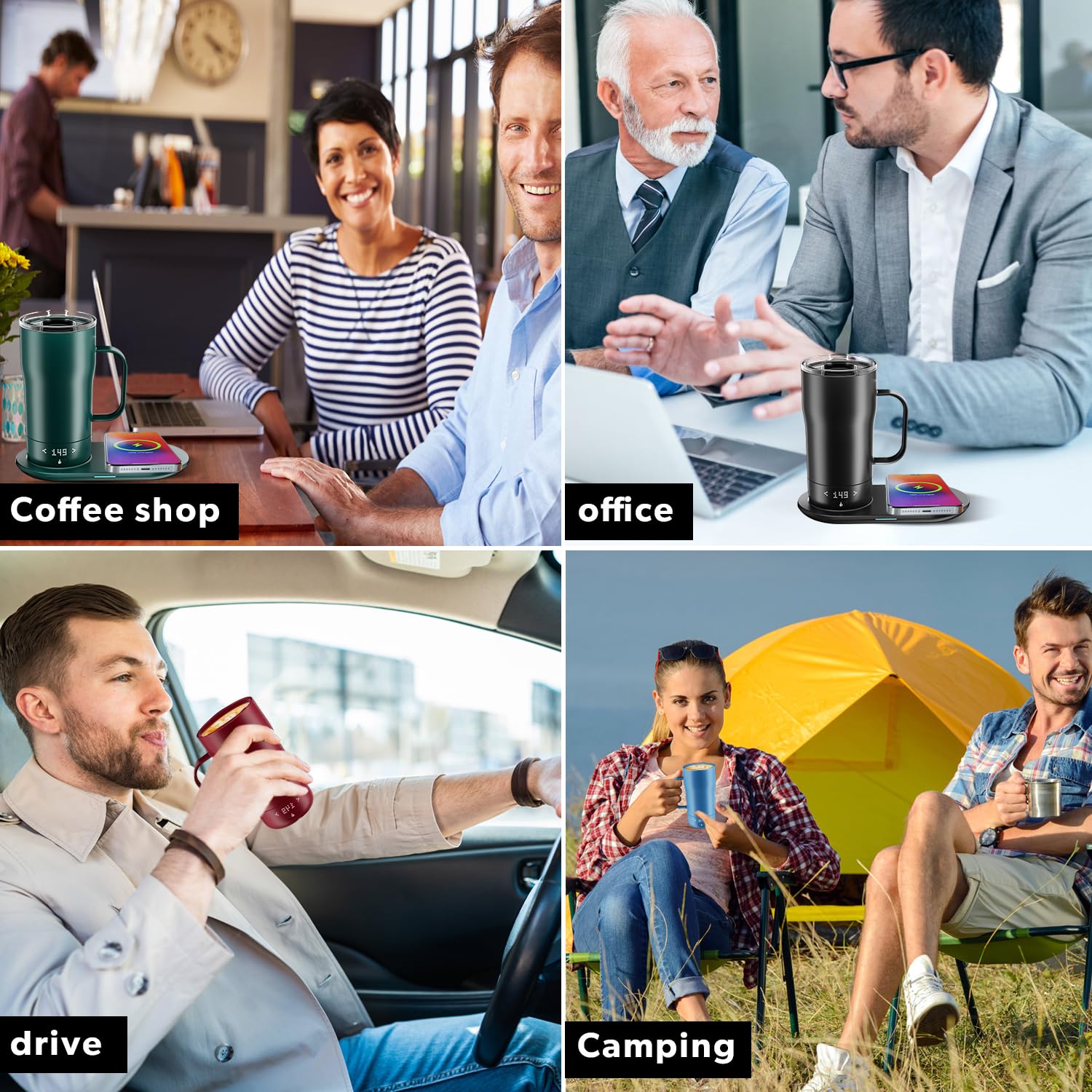 Smart - Taza de café autocalentable de 18 onzas con control de temperatura, taza de café calentada controlada por aplicación, taza calentadora controlada por aplicación, pantalla LED de 5